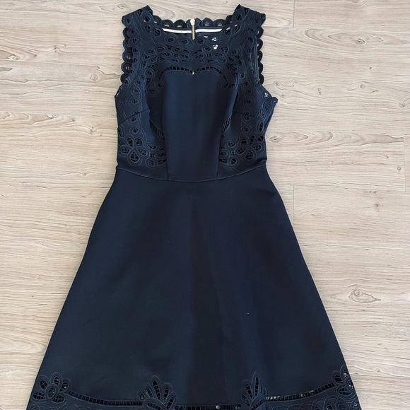 knee length dresses for ladies Black Sheer Panel Ribbed Knit Skater Dress | Suusaan main image 1